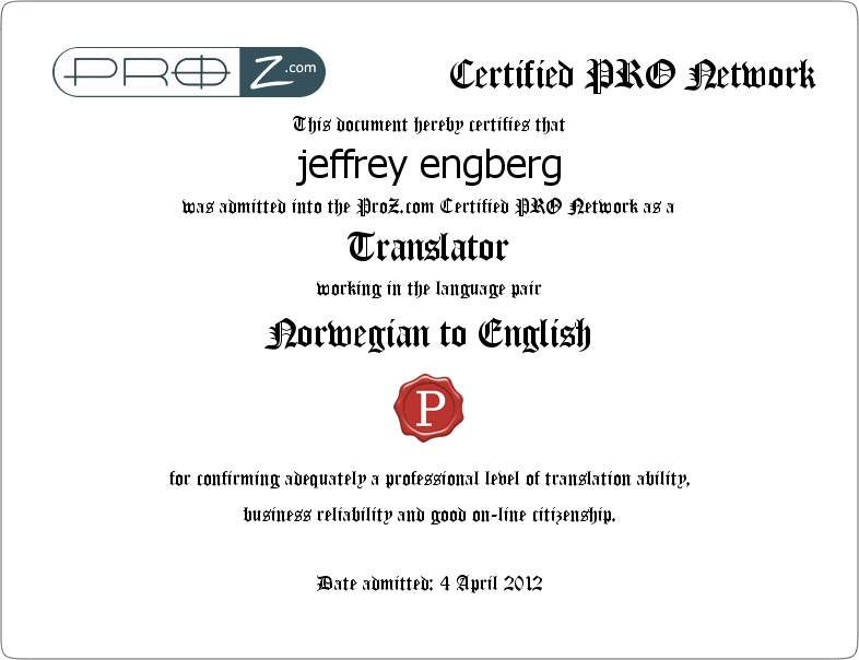 proz certification letter